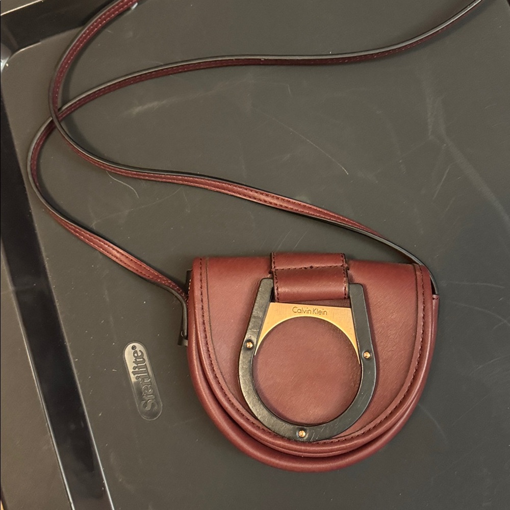 Calvin Klein Maroon Mini Crossbody with rose Gold Accent